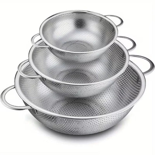 Premium Stainless Steel Strainer with Handles – Micro-Perforated Quick Drain Colander for Pasta, Rice, Fruits & Vegetables
