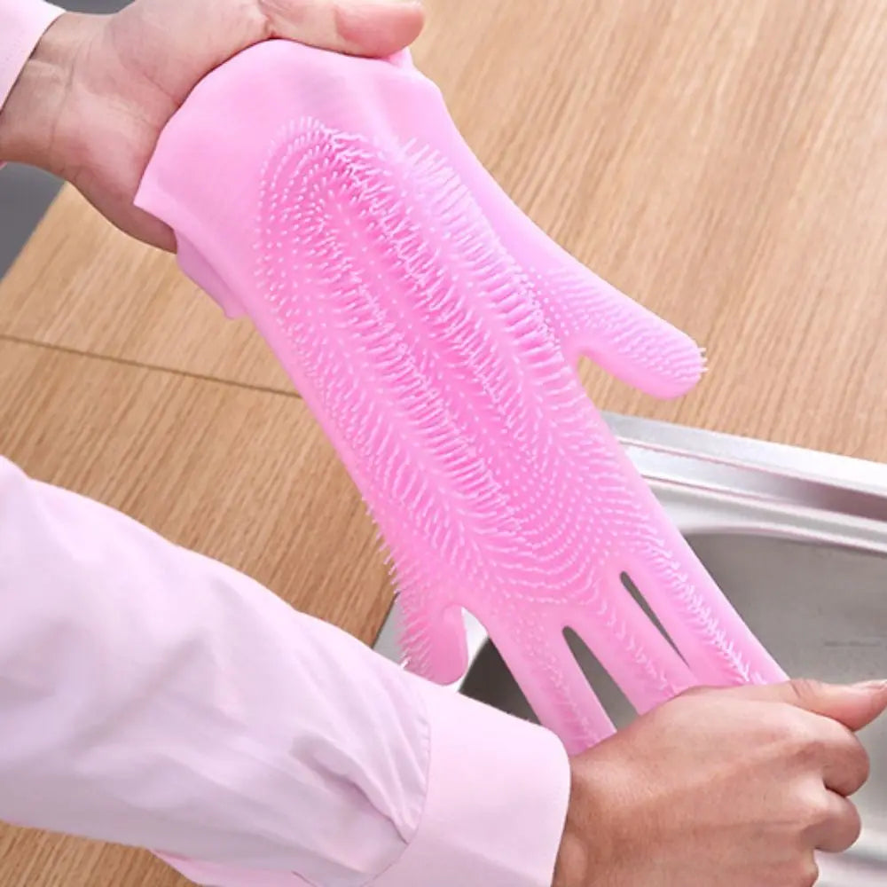 Silicone Dishwashing Cleaning Gloves – Thickened Anti-Slip Kitchen Cleaning Gloves for Dish Washing & Household Cleaning