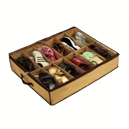 12-Grid Shoe Storage Box with Clear Dustproof Cover