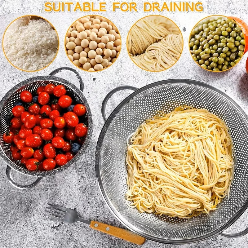 Premium Stainless Steel Strainer with Handles – Micro-Perforated Quick Drain Colander for Pasta, Rice, Fruits & Vegetables