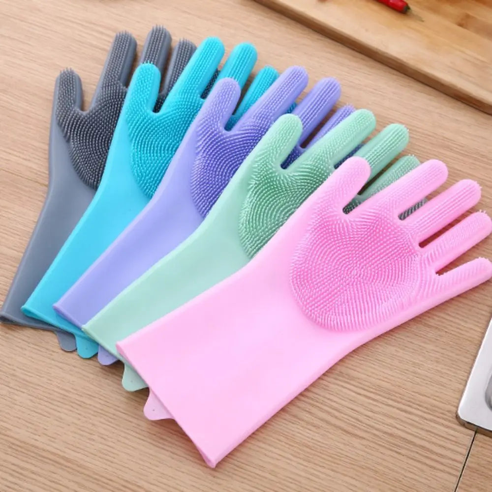 Silicone Dishwashing Cleaning Gloves – Thickened Anti-Slip Kitchen Cleaning Gloves for Dish Washing & Household Cleaning