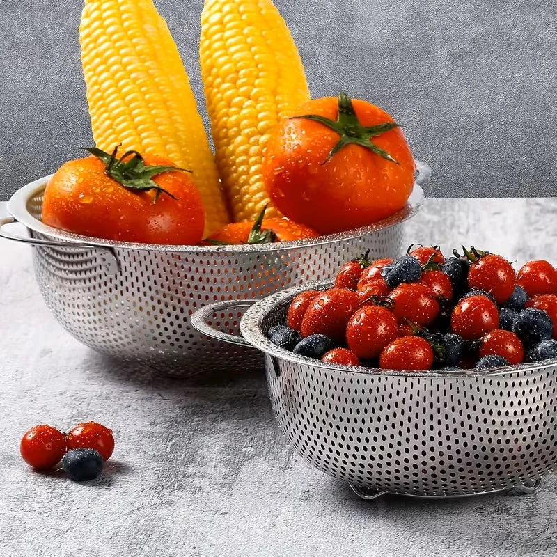 Premium Stainless Steel Strainer with Handles – Micro-Perforated Quick Drain Colander for Pasta, Rice, Fruits & Vegetables