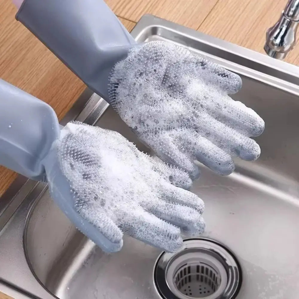 Silicone Dishwashing Cleaning Gloves – Thickened Anti-Slip Kitchen Cleaning Gloves for Dish Washing & Household Cleaning
