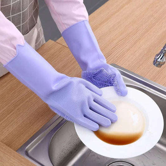 Silicone Dishwashing Cleaning Gloves – Thickened Anti-Slip Kitchen Cleaning Gloves for Dish Washing & Household Cleaning