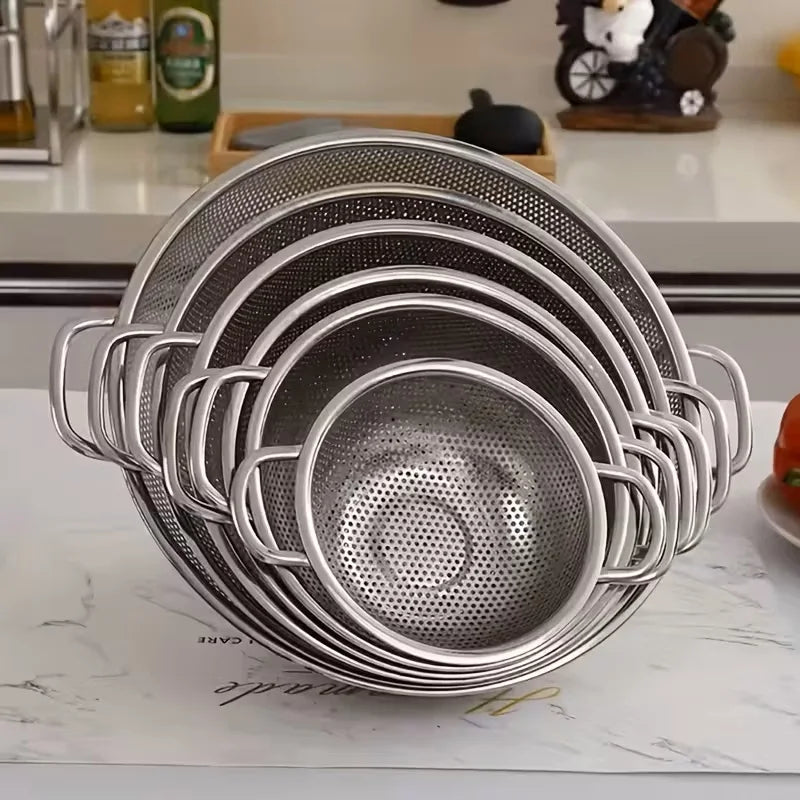 Premium Stainless Steel Strainer with Handles – Micro-Perforated Quick Drain Colander for Pasta, Rice, Fruits & Vegetables
