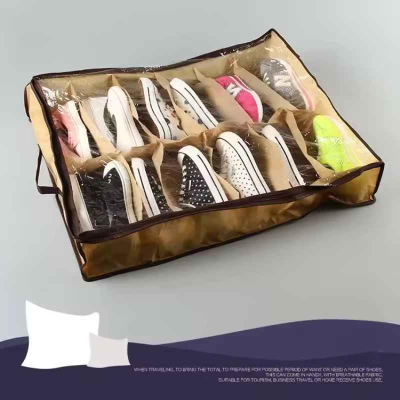 12-Grid Shoe Storage Box with Clear Dustproof Cover