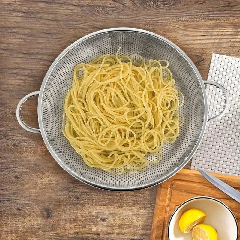 Premium Stainless Steel Strainer with Handles – Micro-Perforated Quick Drain Colander for Pasta, Rice, Fruits & Vegetables