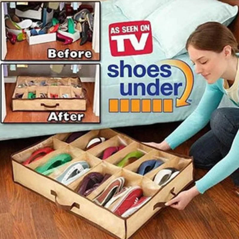 12-Grid Shoe Storage Box with Clear Dustproof Cover