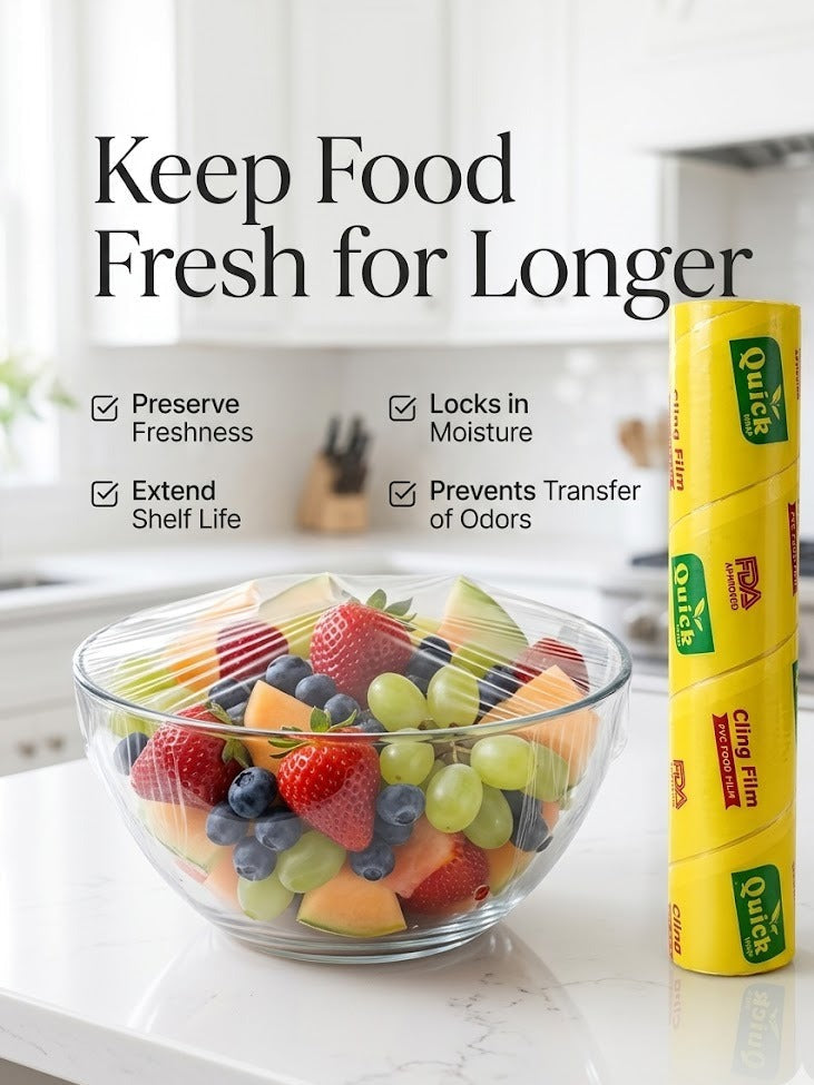 Quick Cling Film Roll 30cm 1kg With Core | Food Grade Kitchen Plastic Wrap For Home & Restaurant Use