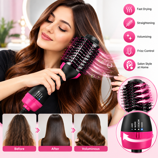 One Step 1000W Hair Dryer & Styler – 3 Heat/Speed Hot Air Volumizing Brush