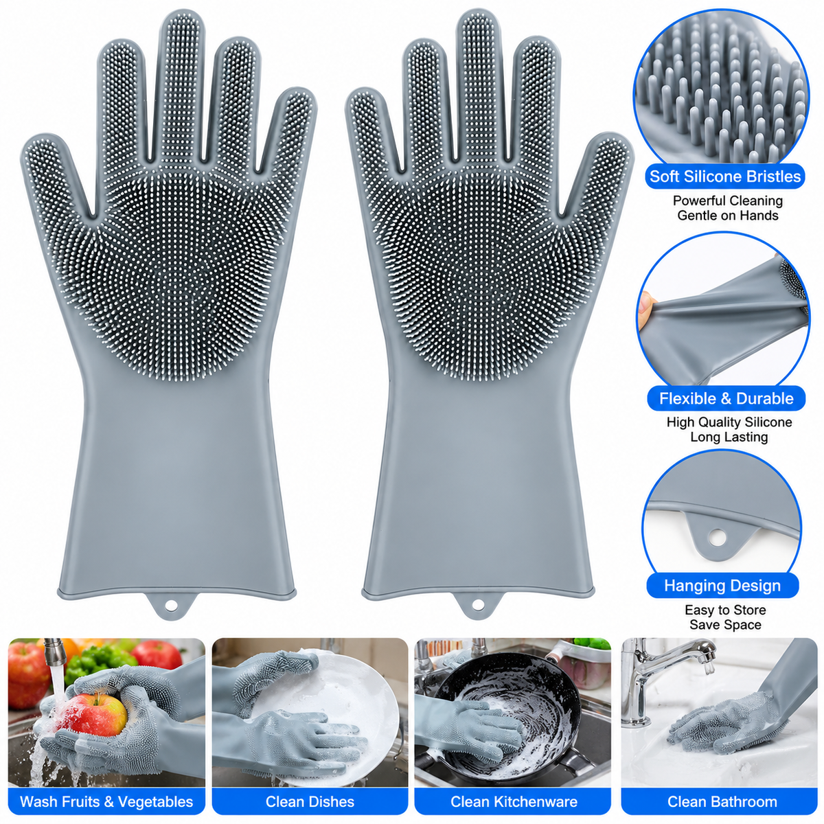 Silicone Dishwashing Gloves – Reusable Scrubbing & Cleaning Gloves