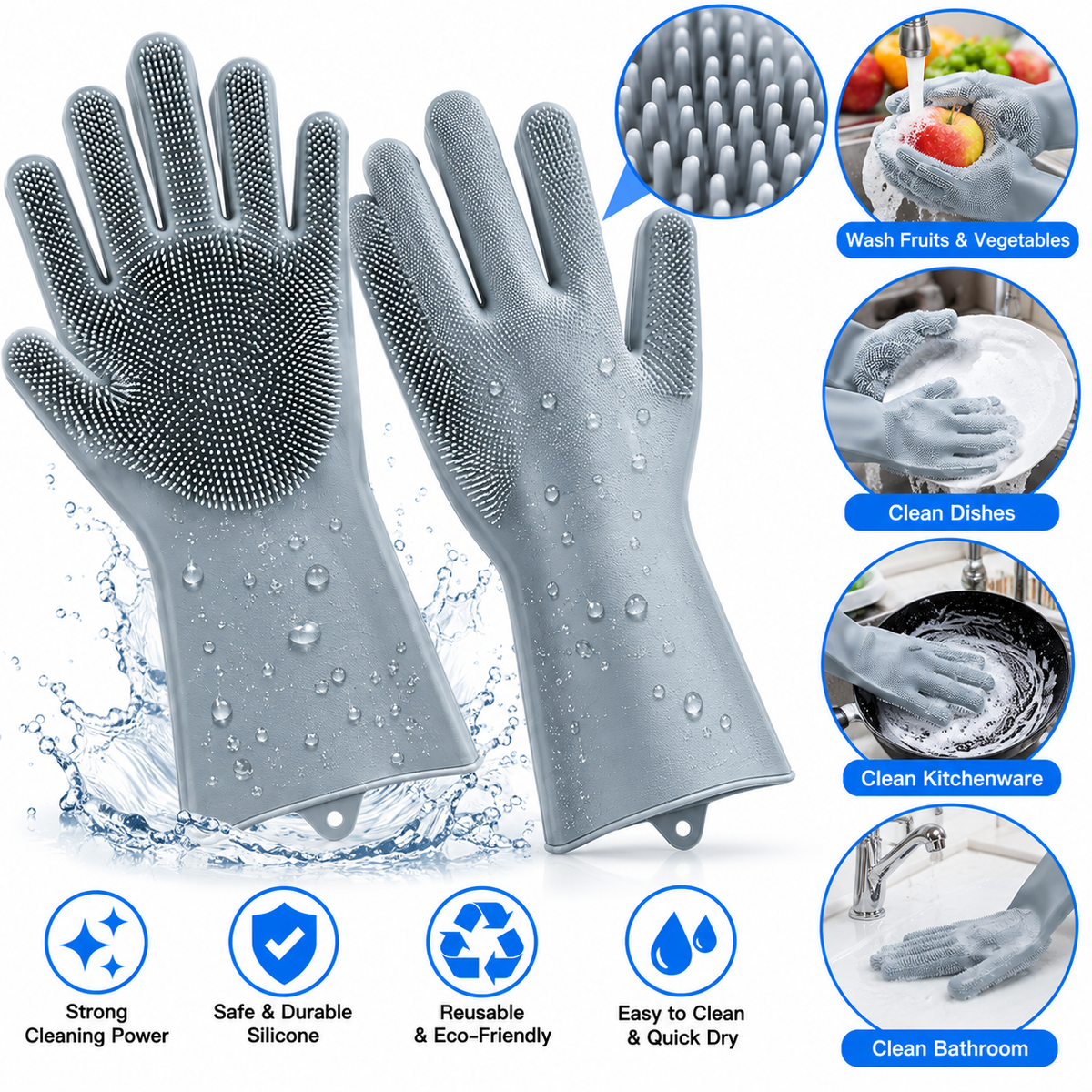 Silicone Dishwashing Gloves – Reusable Scrubbing & Cleaning Gloves
