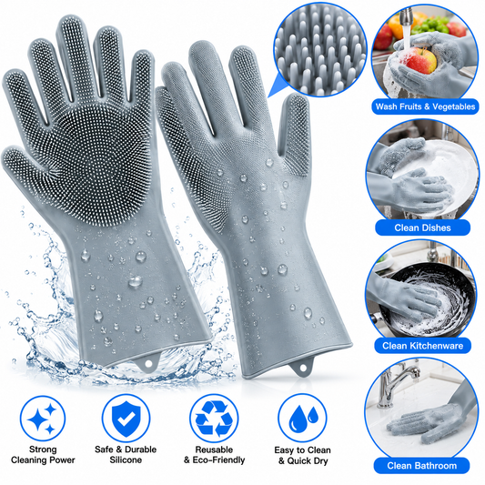 Silicone Dishwashing Gloves – Reusable Scrubbing & Cleaning Gloves