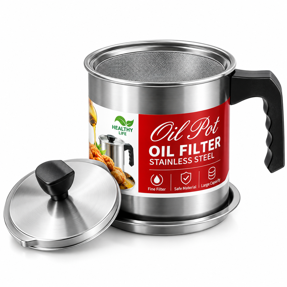 Stainless Steel Cooking Oil Filter & Storage Container – Reusable Frying Oil Strainer